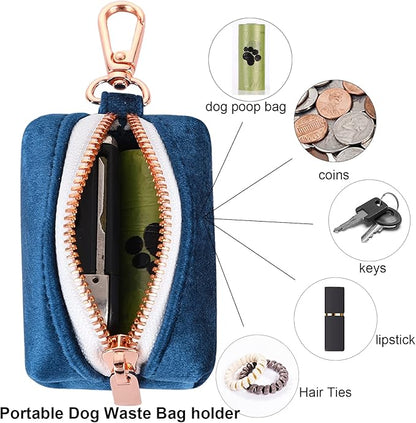 ARING PET Dog Waste Bag Dispenser, Velvet Doggy Poop Bags Holders Attach to Any Leashes, Cute Portable Washable Pet Waste Pouch Dispenser with Metal Zipper