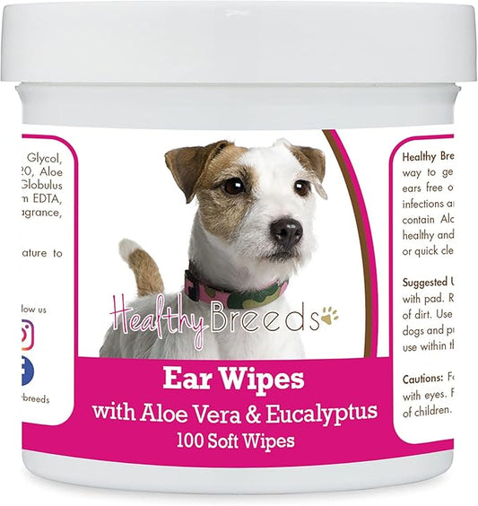 Healthy Breeds Parson Russell Terrier Ear Cleaning Wipes with Aloe & Eucalyptus for Dogs 100 Count