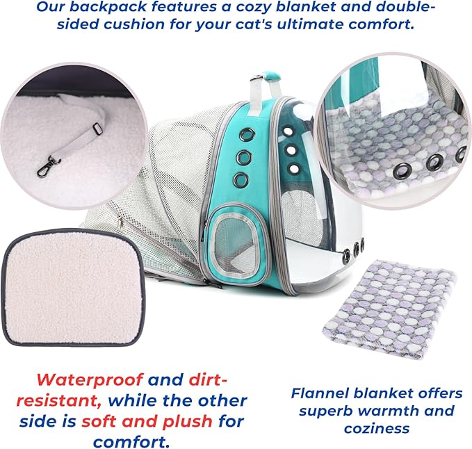 Lollimeow Bubble Expandable Cat Backpack Pet Travel Carrier for Cats and Dogs (Green-Expandable)