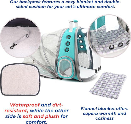 Lollimeow Bubble Expandable Cat Backpack Pet Travel Carrier for Cats and Dogs (Green-Expandable)