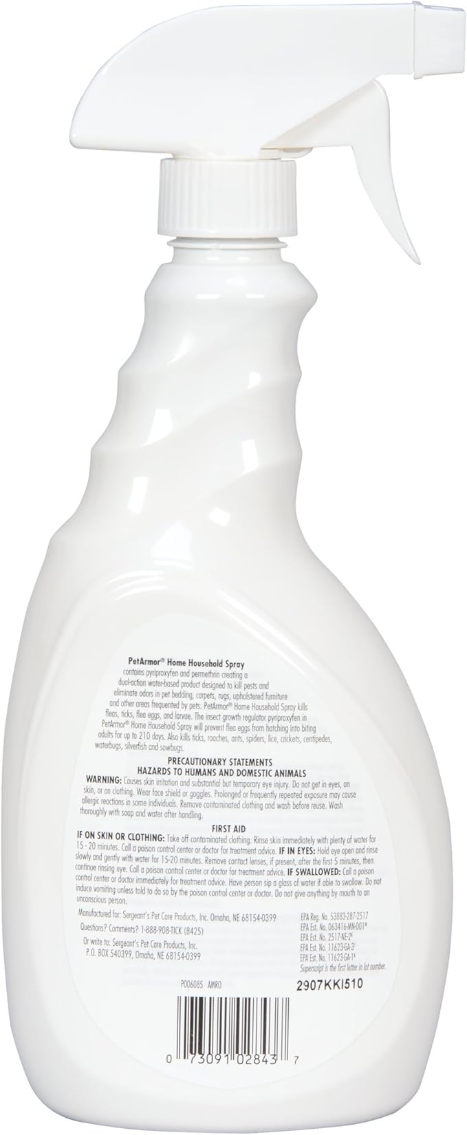 PETARMOR Home Household Spray for Fleas and Ticks, Flea Treatment for Home, Prevents Flea and Tick Re-Infestations for Cats and Dogs, Treats Carpet, Furniture, and More, 24 Ounce (Pack of 2)