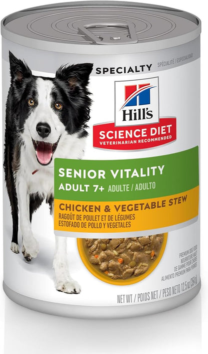 Hill's Science Diet Senior Vitality, Senior Adult 7+, Senior Premium Nutrition, Wet Dog Food, Chicken & Vegetables Stew, 12.5 oz Can, Case of 12