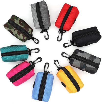 SLSON Pet Waste Bag Dispenser Zippered Pouch,Portable Dog Poop Bag Holder Leash Attachment Lightweight Fabric Bags (Red)