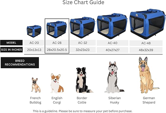 Go Pet Club 28" Soft Collapsible Dog Crate for Dogs, Portable Pet Carrier, Thick Padded Pet Travel Crate for Indoor & Outdoor, Soft Sided Pet Foldable Kennel Cage with Durable Mesh Windows, Blue