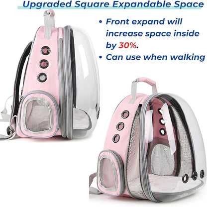 Lollimeow Bubble Expandable Cat Backpack Pet Travel Carrier for Cats and Dogs (Pink-Front Expandable)