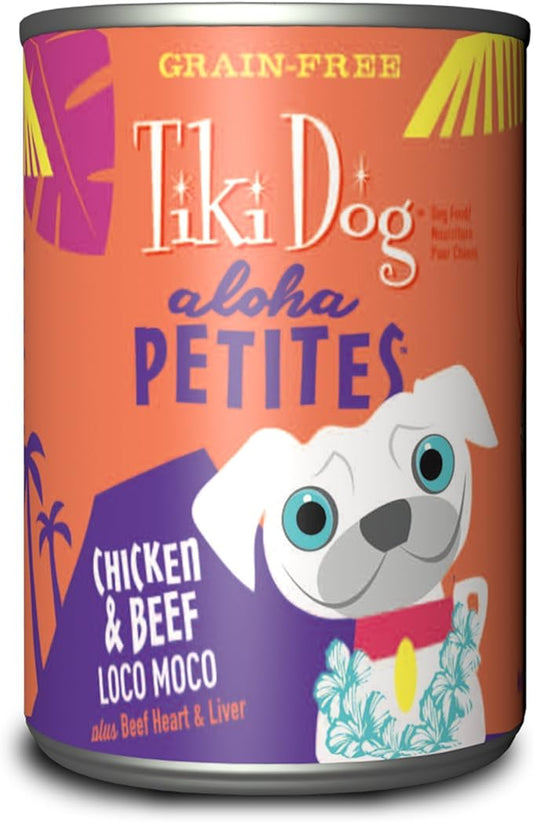 Tiki Dog Aloha Petites Gluten & Grain Free Wet Food for Adult Dogs with Shredded Meat & Superfoods, 9oz, 12 pk, Chicken & Beef Loco Moco