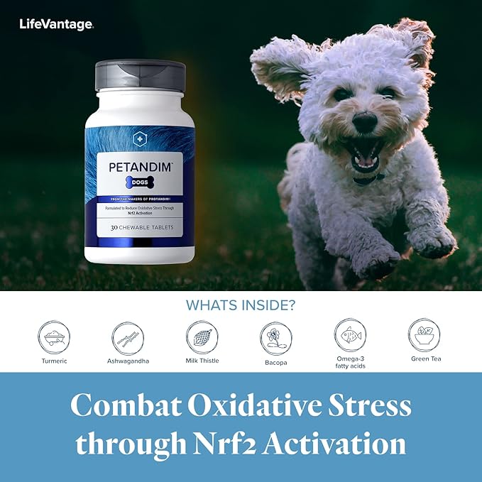 Petandim Dog Vitamins, 30 Chewable Tablets, Reduce Oxidative Stress, Joint Supplement for Dogs, Dog Skin and Coat Supplement, Vitamin for Dogs in a Bacon, Chicken, and Liver Flavored Chewable Tablet