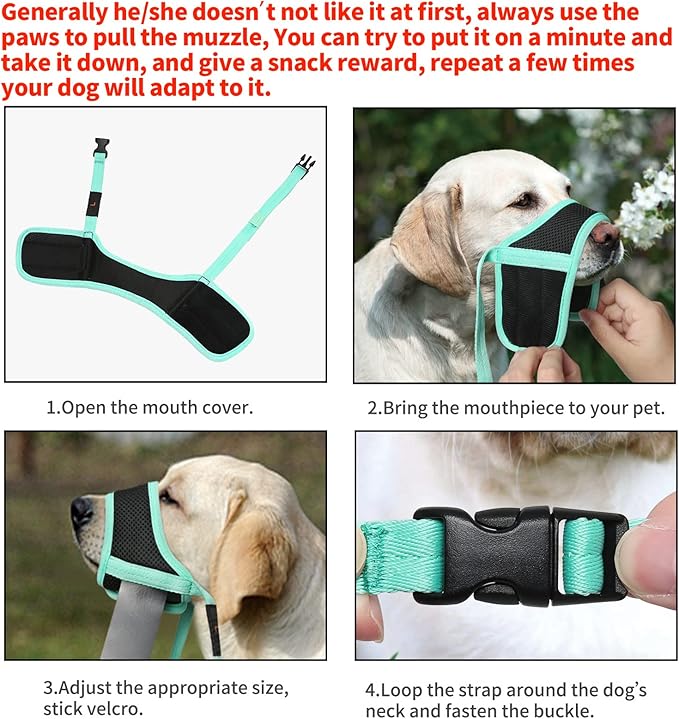 HEELE Dog Muzzle,Soft Nylon Muzzle Anti Biting Barking Chewing,Air Mesh Breathable Drinkable Adjustable Loop Pets Muzzle for Small Medium Large Dogs New Green XXL