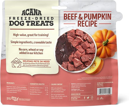 ACANA Singles Freeze Dried Dog Treats, Limited Ingredient Grain Free Beef & Pumpkin Recipe, 1.25oz