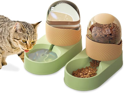 BNOSDM 2 Pcs Gravity Dog Feeder and Water Dispenser Automatic Dog Cat Food and Water Dispenser Set Large Capacity Pet Self Feeder Station for Indoor Small and Medium Sized Dog, Cats (2 L, Green)