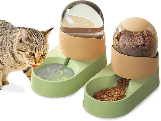 BNOSDM 2 Pcs Gravity Dog Feeder and Water Dispenser Automatic Dog Cat Food and Water Dispenser Set Large Capacity Pet Self Feeder Station for Indoor Small and Medium Sized Dog, Cats (2 L, Green)