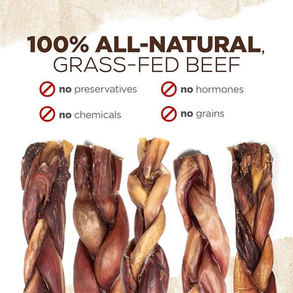 Natural Farm Braided Power Bully Sticks Dog Chews (12”, 10-Pack), 2-in-1 Power Chews: Premium Beef Cheek Wrapped in Beef Pizzle, Braided Together for a Very Long Lasting Chew, Great for Large Dogs