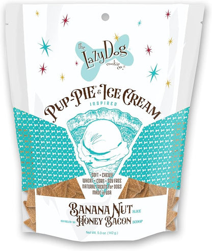 The Lazy Dog Cookie Co. Soft and Chewy Dog Treats, Pie Slice Shaped Dog Cookies, Banana Nut Pup-PIE & Honey Bacon Ice Cream Inspired Flavor, Baked in The USA, 5 oz. (Pack of 1)