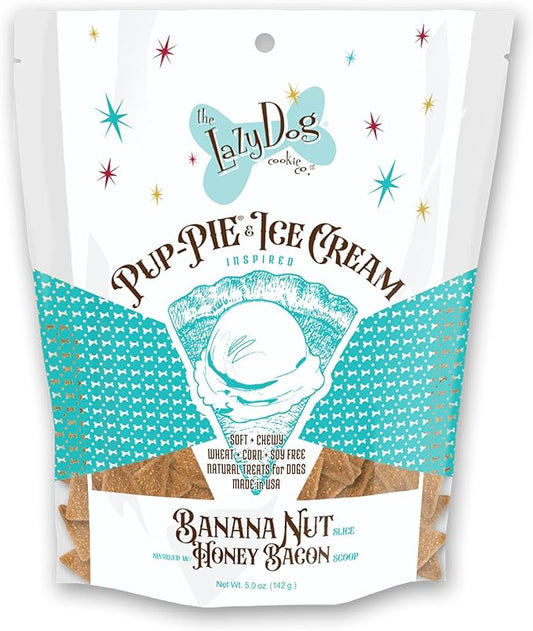 The Lazy Dog Cookie Co. Soft and Chewy Dog Treats, Pie Slice Shaped Dog Cookies, Banana Nut Pup-PIE & Honey Bacon Ice Cream Inspired Flavor, Baked in The USA, 5 oz. (Pack of 1)