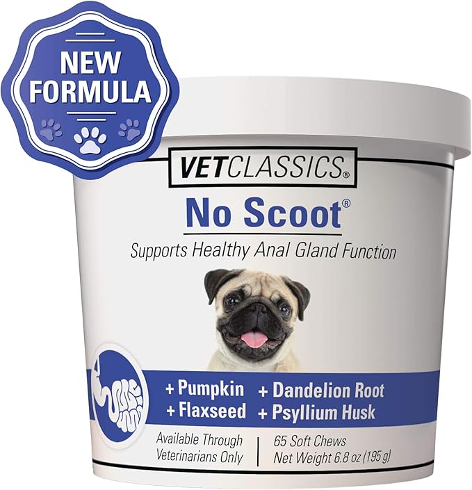 Vet Classics No Scoot Dog Supplements for Healthy Anal Gland Function – Support Normal Bowel Functions, Anal Glands – Increases Daily Fiber Intake for Dogs – 65 Soft Chews