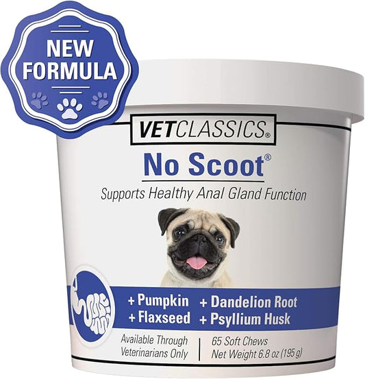 Vet Classics No Scoot Dog Supplements for Healthy Anal Gland Function – Support Normal Bowel Functions, Anal Glands – Increases Daily Fiber Intake for Dogs – 65 Soft Chews