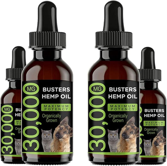 Max Potency Buster's Organic Hemp Oil treats for Dogs & Cats - Perfect Ratio Omega 3 & 6 - Made in USA - Hip & Joint Health, Natural Relief, Calming (4-Month)