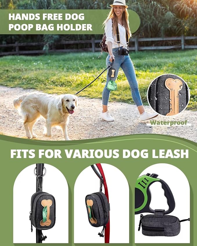 Dog Poop Bag Holder, Hands Free Cute Dog Poop Bag Dispenser for Leash with Big Opening Pet Waste Bag Holder Zippered Pouch with Carabiner Hook Velcro Waterproof Pet Poop Bag Holder(Doggy Bag Excluded)