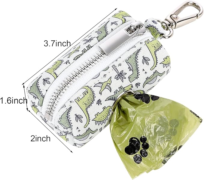 ARING PET Dog Waste Bag Dispenser, Cotton Doggy Poop Bags Holders Attach to Any Leashes, Portable Washable Dinosaur Pet Waste Pouch Dispenser with Metal Zipper