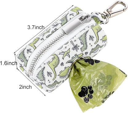 ARING PET Dog Waste Bag Dispenser, Cotton Doggy Poop Bags Holders Attach to Any Leashes, Portable Washable Dinosaur Pet Waste Pouch Dispenser with Metal Zipper
