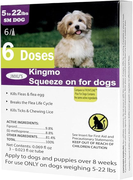 Flea and Tick Prevention for Dogs, Dogs Flea & Tick Treatment with Fipronil, Long-Lasting & Fast-Acting Topical Flea & Tick Control Drops (6 Dose, 5-22lbs)