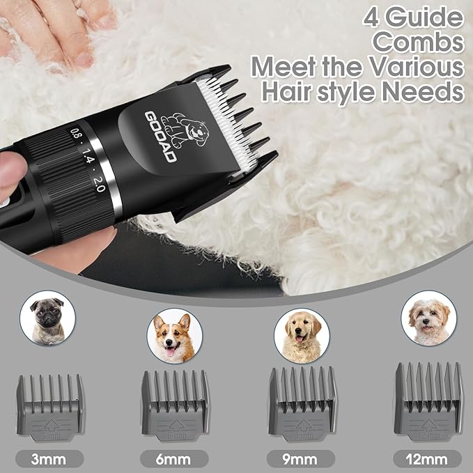 Dog Clippers Grooming Kit for Thick Hair&Coats -4 in 1Low Noise -Rechargeable-Cordless Quiet Paw Trimmer Nail Grinder, Dog Trimmer Grooming,Pet Hair Shaver for Small and Large Dogs Cats