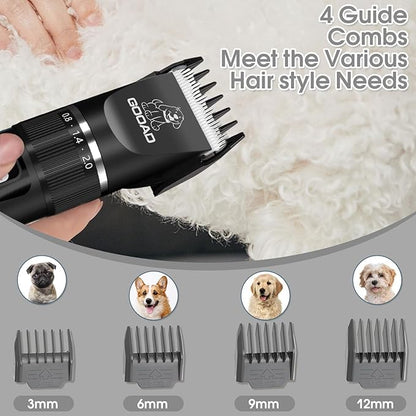 Dog Clippers Grooming Kit for Thick Hair&Coats -4 in 1Low Noise -Rechargeable-Cordless Quiet Paw Trimmer Nail Grinder, Dog Trimmer Grooming,Pet Hair Shaver for Small and Large Dogs Cats