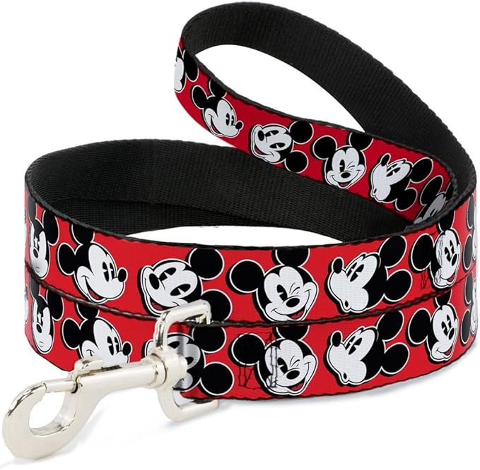 Buckle-Down Pet Leash - Mickey Mouse Expressions Red/Black/White - 6 Feet Long - 1/2" Wide