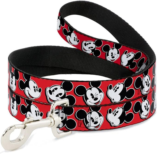 Buckle-Down Pet Leash - Mickey Mouse Expressions Red/Black/White - 6 Feet Long - 1/2" Wide