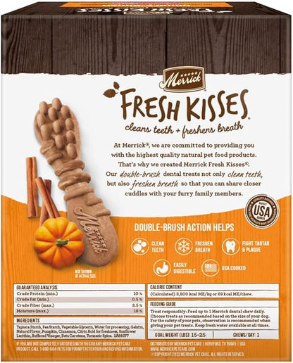 Merrick Fresh Kisses Natural Dental Chews, Treats Infused with Pumpkin and Cinnamon for Small Dogs 15-25 Lbs - 20 oz. Bag