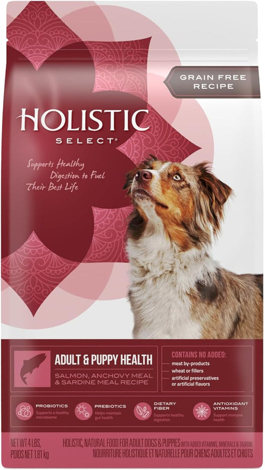 Holistic Select Natural Grain Free Dry Dog Food, Adult & Puppy Salmon, Anchovy & Sardine Recipe, 4-Pound Bag