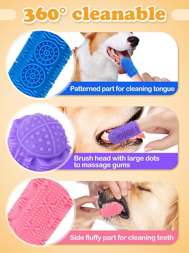 MEWTOGO Dog Toothbrush - Finger Toothbrush for Medium Large Dogs, 360° Food Grade Silicone Dog Tooth Brushing Kit with Storage Box for Dog Teeth Cleaning Dental Care, 12 Pcs