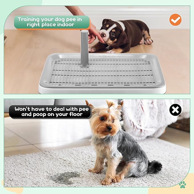2 Pack Puppy Pee Pad Holder Easy Clean Dog Potty Tray with Diversion Column Nonslip Heighten Dog Litter Box Corner Floor Protection Portable for Small Medium Dog Indoor, White(20x15x1.5 Inch)