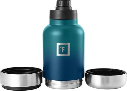 IRON °FLASK Portable Dog Water Bottle & Bowl - All-in-One Travel Accessories Pet Food & Liquids for Car, Hiking, Camping - Leak-Proof, Double Walled, Insulated - 32 oz, 2 Dog Bowls - Dark Night
