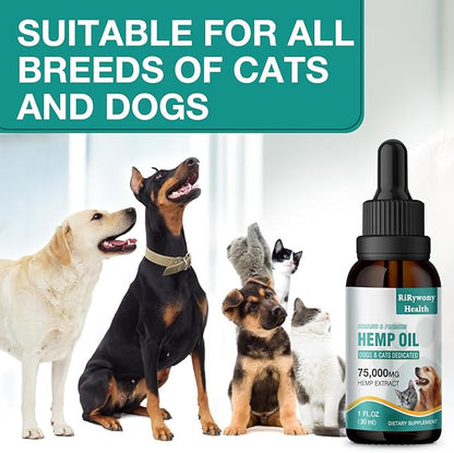 Pet Hemp Oil for Dogs Cats Hip Joint Support - Pure Hemp Drops for Arthritis Pain Anxiety Relief Stress-Hip Joint - Skin Health - Omega 3 6 9 Fatty Acids - Made in USA