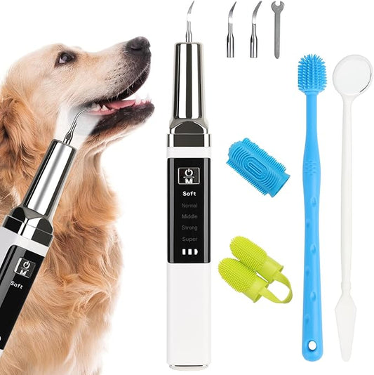 Plaque Remover for Teeth,Updated Dog Teeth Cleaning kit,Tartar Remover for Dog Tooth,5 Modes Ultrasonic Dental Tool Cleaner & Scraper for Pet Tooth with Led Light-White