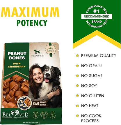 Dog Peanut Butter Bones with Cranberry & Rawhide Free Chew Treats - Pet Natural Mini & Big Snacks Healthy Collagen & Bulk Best Chews for Small & Large Dogs - Made for USA (Peanut Butter)