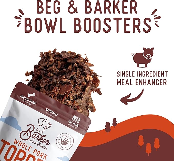 Beg & Barker Pork Dog Food Toppers for Picky Eaters (8 Ounce, Pack of 1) - Bowl Booster with Whole Pork Heart - Premium Meal Mixers for Dogs - Single Ingredient, Human Grade, Grain Free