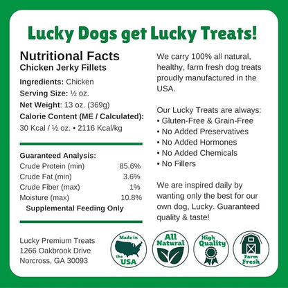 Lucky Premium Treats Chicken Jerky Fillets – Chicken Jerky Dog Treats Made with Sliced Lean Dehydrated Chicken Breast (13 oz)