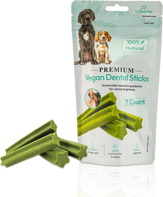 Vegan Dental Sticks for Pets - All Natural Dental Chews for Dogs - 7pc Dog Breath Treats