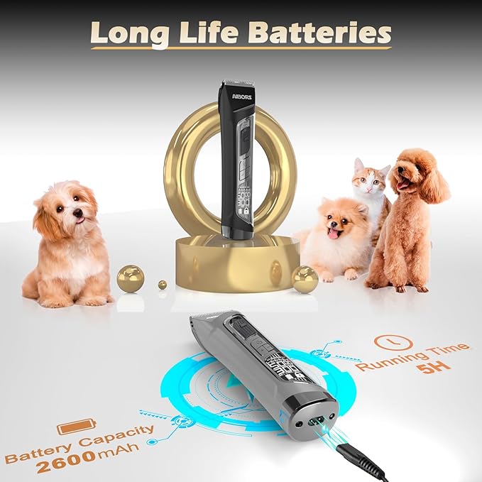 Dog Clippers for Grooming, 5-Speed Quiet High Power Dog Grooming Kit, Low Noise Rechargeable Cordless Electric Pet Hair Clipper Trimmer Shaver for Small Large Dogs Cats
