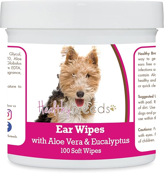 Healthy Breeds Wire Fox Terrier Ear Cleaning Wipes with Aloe & Eucalyptus for Dogs 100 Count