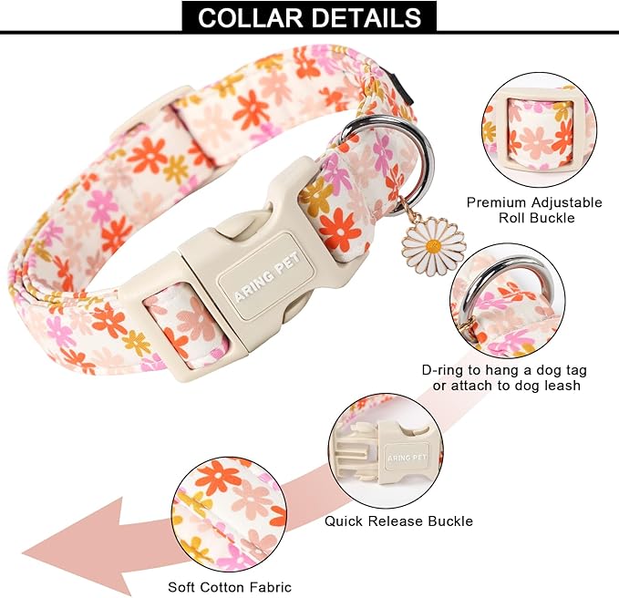 ARING PET Summer Dog Collar-Cute Dog Collar for Small Dogs, Adjustable Cotton Sunflower Pet Collars Puppy Collar for Small Medium Large Dogs