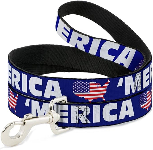 Dog Leash Merica USA Silhouette Blue White Us Flag 6 Feet Long 1.0 Inch Wide