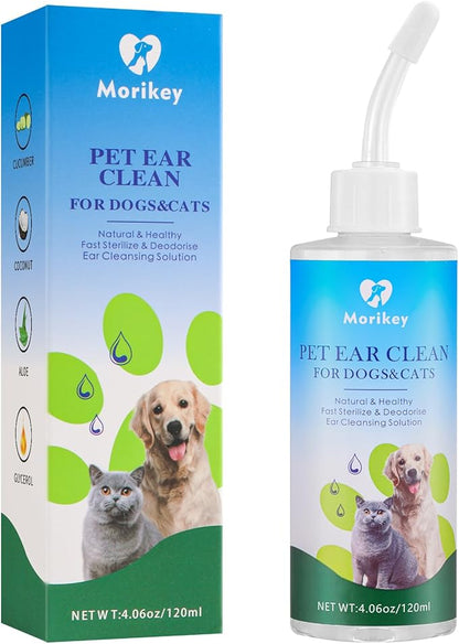 Pet Ear Cleaner Solution & Infection Treatment for Dogs & Cats, Natural Pet Cleanser Drops Helps Eliminate Odor Relieve Infections and Soothe Itchiness - 4.06oz/120ml