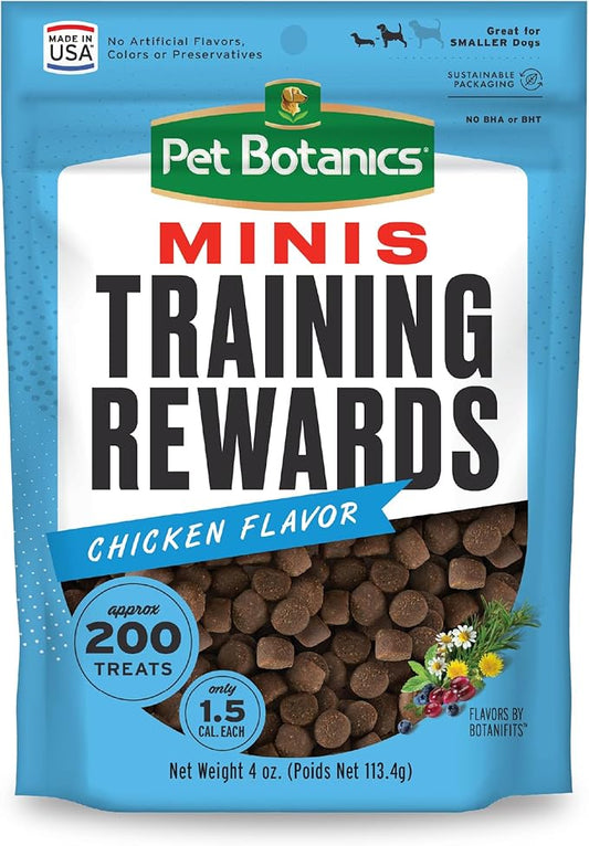 Pet Botanics 4 oz. Pouch Training Rewards Mini Soft & Chewy, Chicken Flavor, with 200 Treats Per Bag, The Choice of Top Trainers