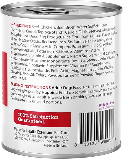 Health Extension Gravy Dog Food, Beef & Carrot Entrée, Crude Protein, Fiber & Fat with Added Vitamins, for All Life Stages, Wet Dog Food, Improve Gut Health, Digestive Support (9 Ounce, 12 Cans)