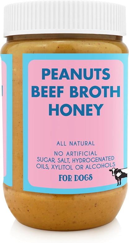 BUDDY BUDDER Bark Bistro Company, Beef Broth, 100% Natural Dog Peanut Butter, Peanut Butter Dog Treats, Stuff in Toy, Dog Pill Pocket, Made in USA (17oz)