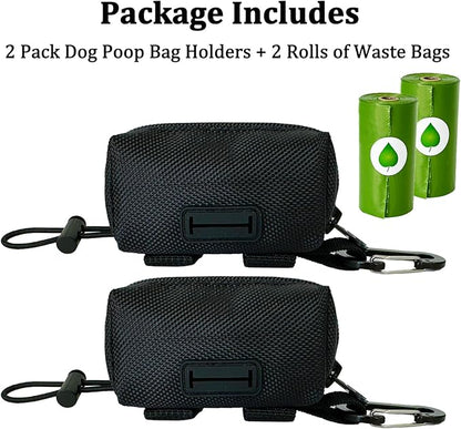 Dog Poop Bag Holder, 2 Pack Poop Bag Holder for Leash, CAKOVANO Pet Waste Bag Dispenser Dog Bag Holder Leash Attachment, Poop Bag Dispenser with Carabiner Clip with 2 Rolls of Poop Bags