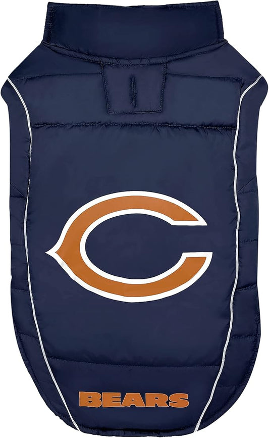 NFL Chicago Bears Puffer Vest for Dogs & Cats, Size Small. Warm, Cozy, and Waterproof Dog Coat, for Small and Large Dogs/Cats. Best NFL Licensed PET Warming Sports Jacket
